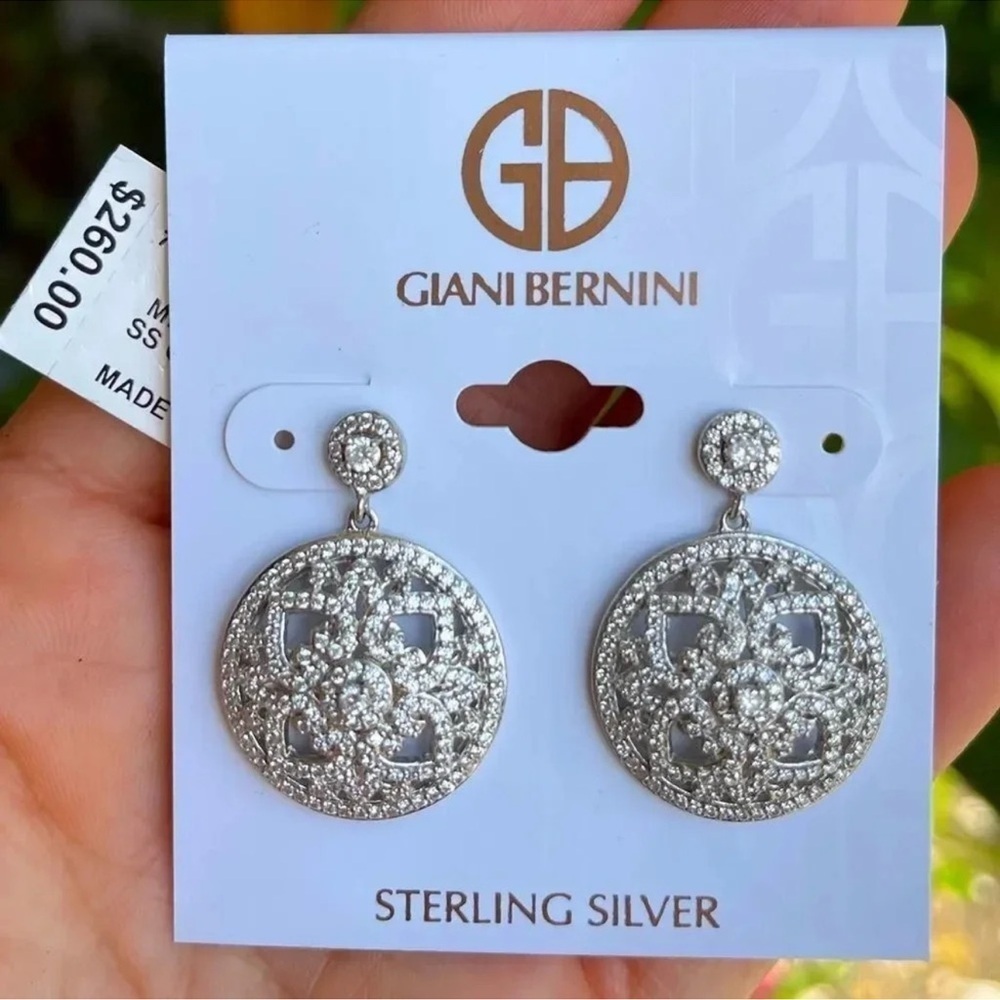 Giani Bernini Antique Mandala 925 Sterling Silver Diamond Crystal Earrings